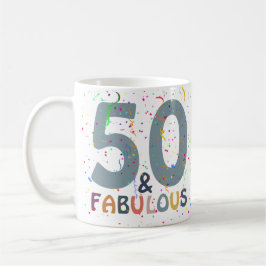 Caneca De Café 50 & Fabuloso Aniversário Azul Tipografia Moderna 