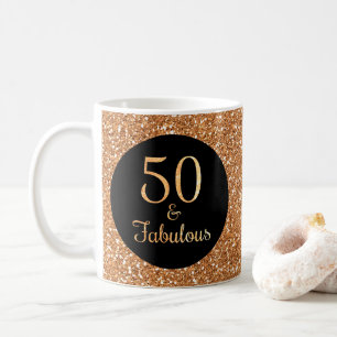 Caneca De Café 50 & Fabuloso Aniversário Glitter Dourado Brilhant
