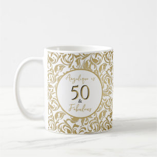 Caneca De Café 50 & Fabuloso Padrão Floral Dourado Decorativo
