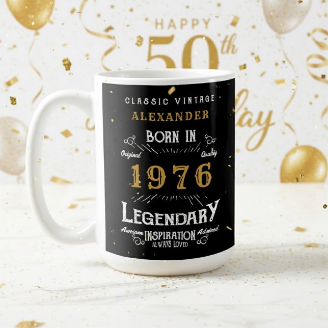 Caneca De Café 50th Birthday 1976 Legendary Retro (1976 coffee mug on a white and gold background.)