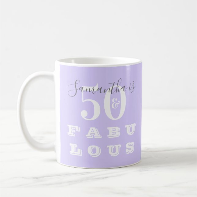 Caneca De Café 50th Birthday 50 fabulous Lilac Personalized (Esquerda)