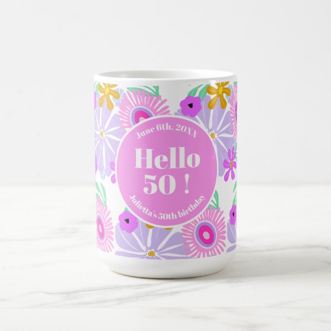 Caneca De Café 50th birthday floral romantic classic pretty Mug (Centro)