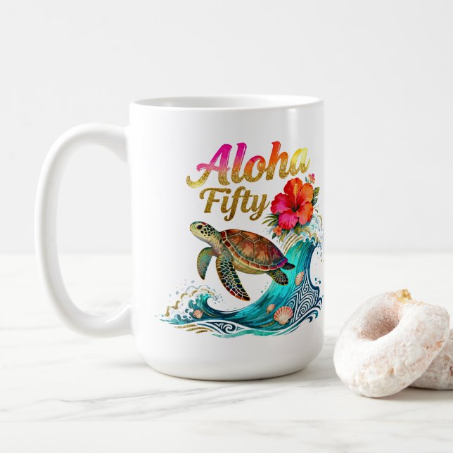 Caneca De Café 50th Fifty Birthday Tropical Ocean Beach Theme (Com Donut)