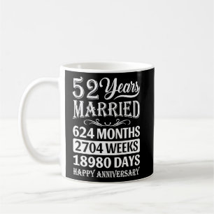 Caneca De Café 52 Anos Casados Feliz 52º Aniversário de Casamento