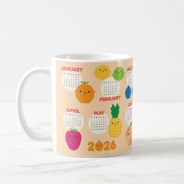 Caneca De Café 5 A Dia do Fruta Kawaii 2026 Calendário (Esquerda)