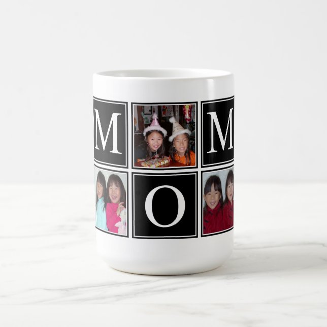 Caneca De Café 5 Fotografias - Colagem Preta Personalizada - Mug  (Centro)