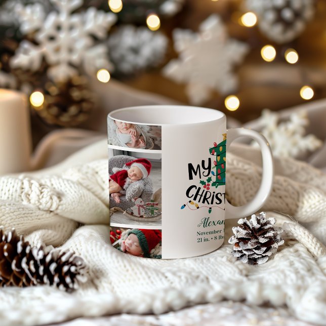 Caneca De Café 5 Photo Christmas Tree Lights First Christmas (Criador carregado)