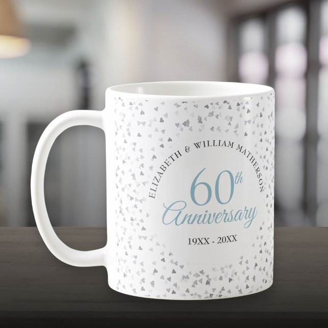 Caneca De Café 60º Aniversário do Casamento Hearts Confetti (60th Wedding Anniversary Hearts Confetti Coffee Mug)