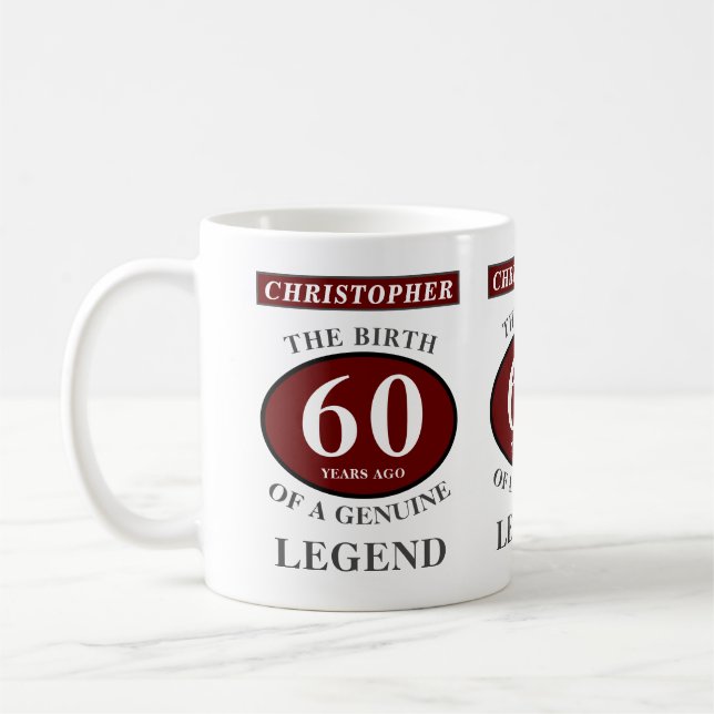 Caneca De Café 60º aniversário Lenda Red Genuine Adicione seu nom (Esquerda)