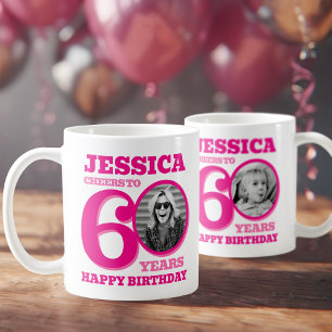 Caneca De Café 60º Aniversário, texto cor-de-rosa duplo