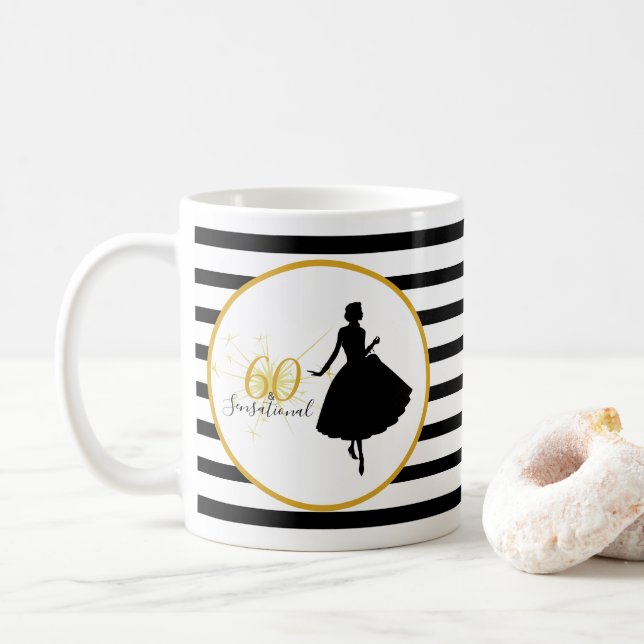 Caneca De Café 60 e 60.º aniversário SENSACIONAIS - Black/White S (Com Donut)