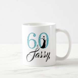 Caneca De Café 60 e aniversário do brilho azul Sassy 60th
