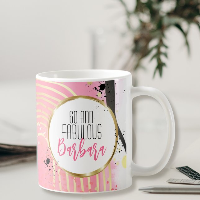 Caneca De Café 60 e Fabuloso para seu Na moda de vidro preto rosa (Criador carregado)