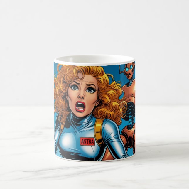 Caneca De Café 60s Scifi Woman running from Alien Robot (Centro)