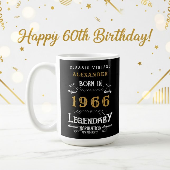 Caneca De Café 60th Birthday 1966 Legendary Retro (1966 coffee mug on a white and gold background.)