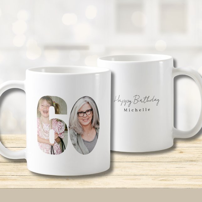 Caneca De Café 60th Birthday Custom Two Photo  (Criador carregado)