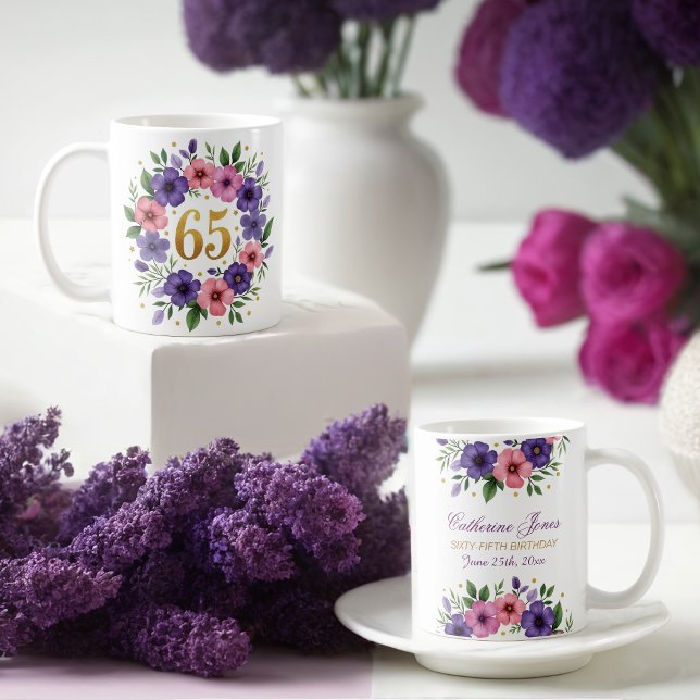 Caneca De Café 65.º Aniversário da Mug - Fraqueza Floral com Núme (Criador carregado)