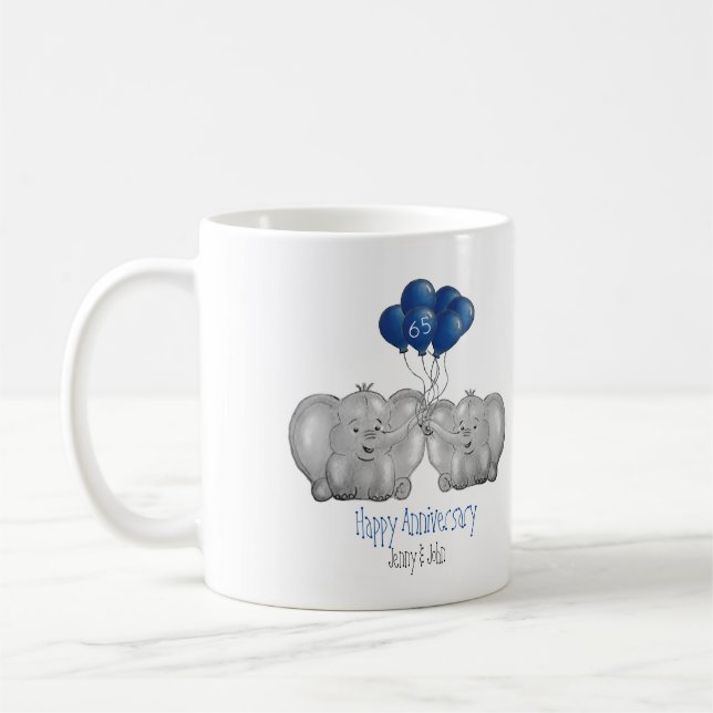 Caneca De Café 65.º presente elefante de aniversário de casamento (Esquerda)