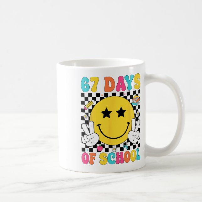 Caneca De Café 67 Days Of School Retro Smile Teacher Kids Six Sev (Direita)