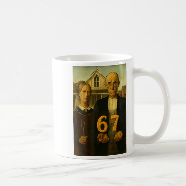 Caneca De Café 67 Meme American Gothic Art Six Seven Gen Alpha Sl (Direita)