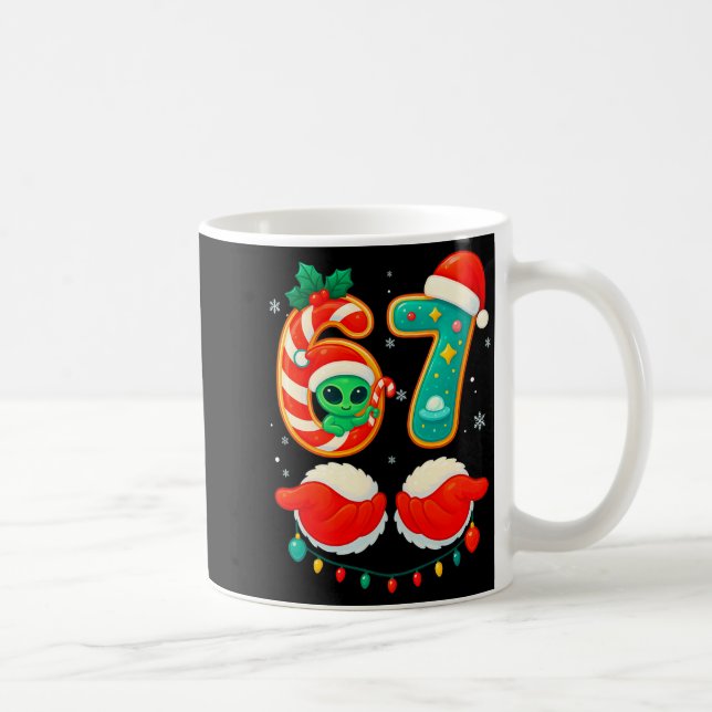 Caneca De Café 67 Meme Natal Divertido Alien Papai Noel Seis Sete (Direita)