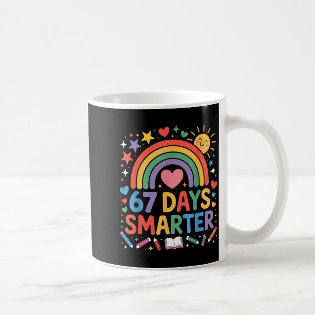 Caneca De Café 67th Day Of School Meme 67 Days Smarter Rainbow Ki (Direita)