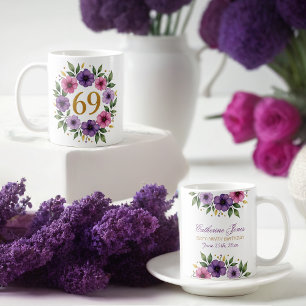 Caneca De Café 69º Aniversário da Mug - Fraqueza Floral com Númer