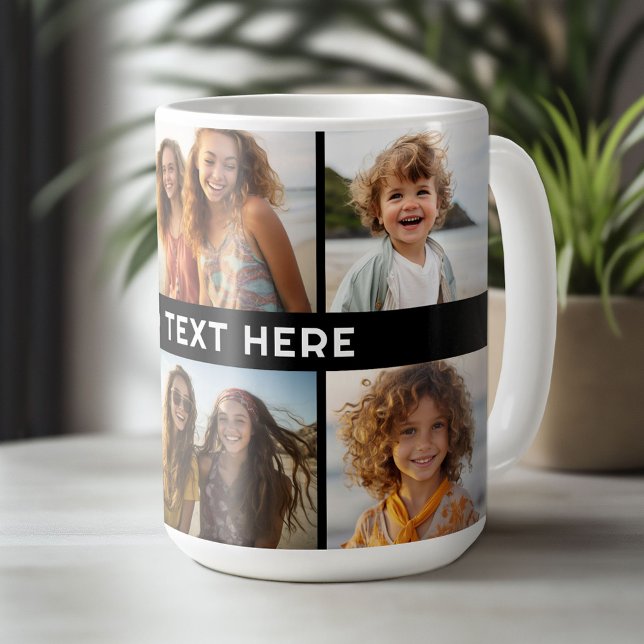 Caneca De Café 6 Colagem de Fotos 1 Linha de Texto — CAN Edit Bla (Custom Photo Mug)