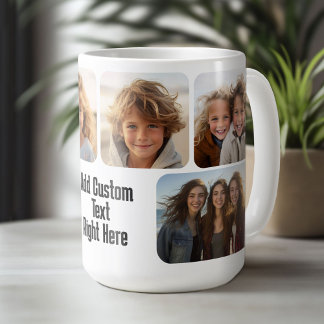 Caneca De Café 6 Colagem de fotos com bloco de texto - preto e br