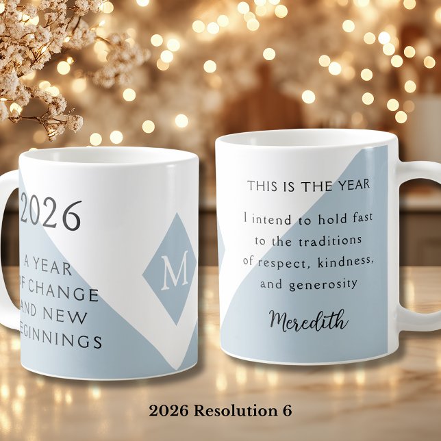 Caneca De Café 6. New Year Resolution for 2026 Year of Change  (2026 Year of Change and New Beginnings Dusty Blue Resolution 6 Coffee Mug)