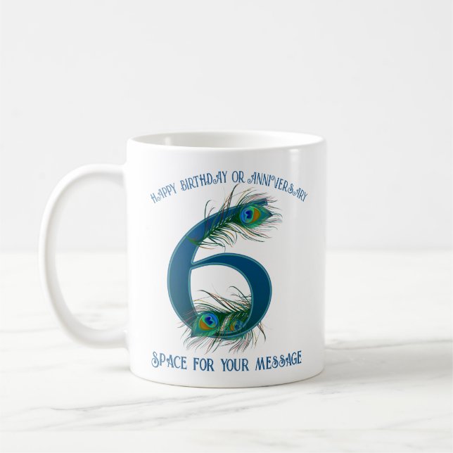 Caneca De Café 6th Anniversary Peacock Feather Customizable (Esquerda)