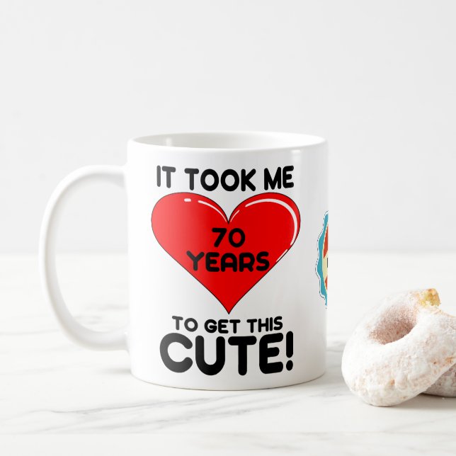 Caneca De Café 70 Aniversário de 70 anos Coração Personalizado Bo (Com Donut)