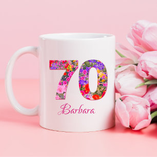 Caneca De Café 70 anos festa de aniversário de 70 anos floral ros