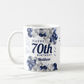 Caneca De Café 70 Birthday Marinho Balões