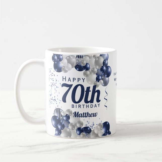 Caneca De Café 70 Birthday Marinho Balões (Esquerda)
