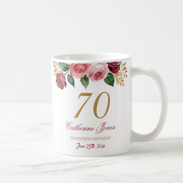 Caneca De Café 70 Birthday Mug para a vovó - Nome Personalizado F (Direita)