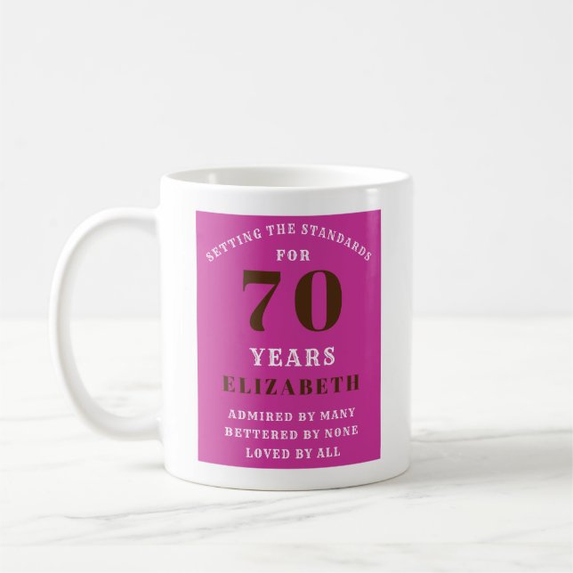 Caneca De Café 70 Birthday Vibrant Pink Adicione Seu Nome (Esquerda)