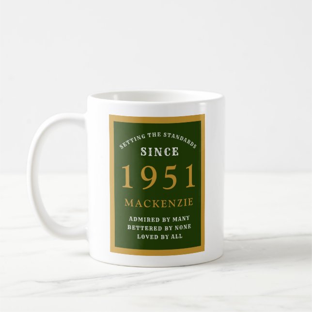 Caneca De Café 70 Personalizado Aniversário 1951 Elegante Verde D (Esquerda)