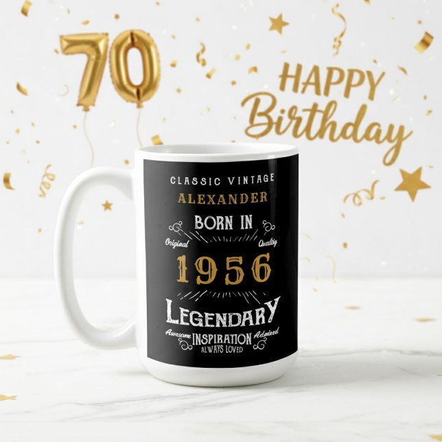 Caneca De Café 70th Birthday 1956 Legendary Retro (1956 coffee mug on a white and gold background.)