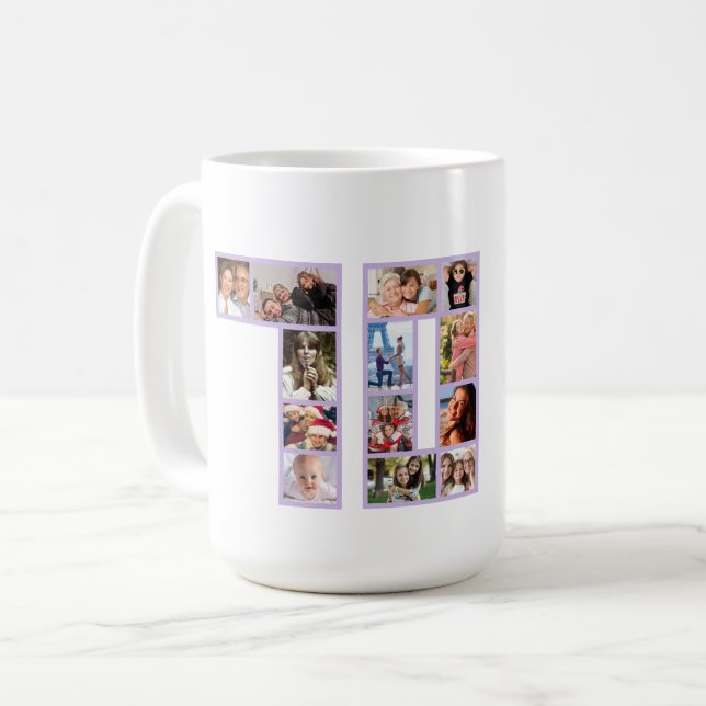 Caneca De Café 70th Birthday Photo Collage purple (Frente Esquerda)