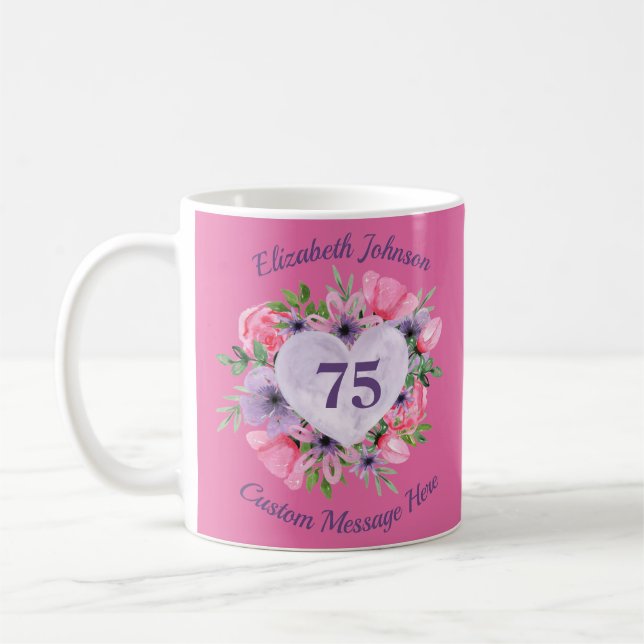 Caneca De Café 75.ª Cama de Aniversário rosa para Mulheres (Esquerda)