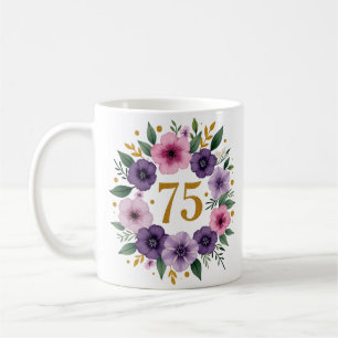 Caneca De Café 75.º Aniversário da Mug - Fraqueza Floral com Núme