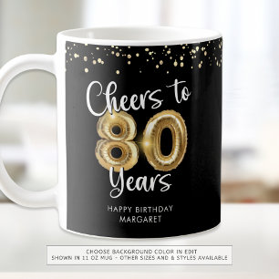 Caneca De Café 80 Aniversário Alegra-se a 80 anos Dourados Balões