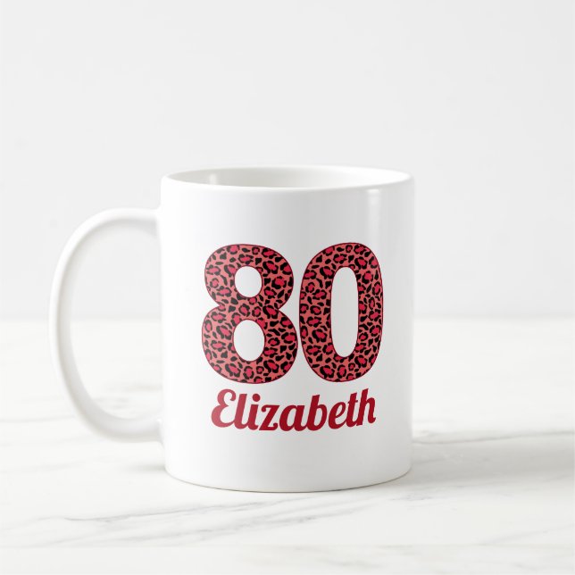 Caneca De Café 80 anos de 80 de aniversário de leopardo vermelho  (Esquerda)
