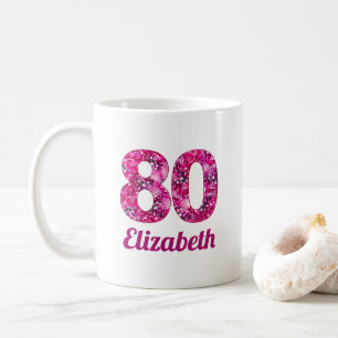 Caneca De Café 80 anos de flores cor-de-rosa-presentes 80 de aniv
