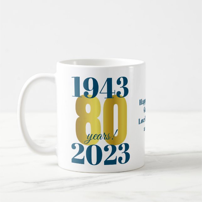 Caneca De Café 80 Birthday Azul Dourado (Esquerda)