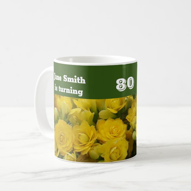 Caneca De Café 80 Birthday Bright Yellow Flower Photo Floral (Frente Esquerda)