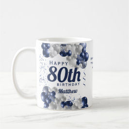 Caneca De Café 80 Birthday Marinho Balões