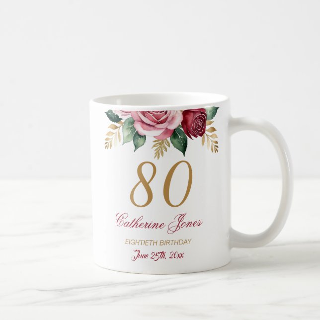 Caneca De Café 80 Birthday Mug para a vovó - Nome Personalizado F (Direita)