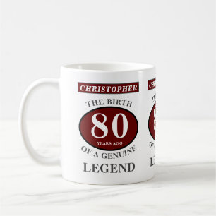 Caneca De Café 80 Birthday Red Genuine Legend Adicione seu nome